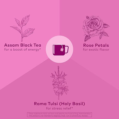 Organic India Tulsi Sweet Rose Assam Black Tea - Stress Relieving & Elevating, 17mg of Caffeine Per Cup, With Ayurvedic Herbs, Vegan, USDA Organic, Non-GMO - 18 Rose Tea Bags (Pack of 3)
