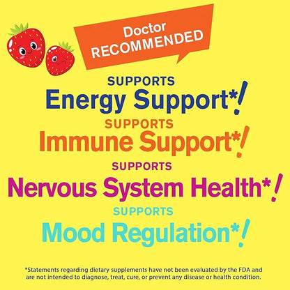 WellYeah B Complex Gummies for Kids - with Vitamin C, Niacin, Vitamin B6, Folic Acid, Vitamin B12, Biotin & Pantothenic Acid - 2 Month Supply - Strawberry Flavor - Non GMO, Gluten Free - 60 Gummies