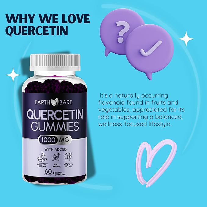 Quercetin Gummies with Elderberry, Zinc & Vitamin C – Immune Support Supplement – Antioxidant & Seasonal Wellness – Vegan, Non-GMO, Natural Berry Flavor – 60 Gummies