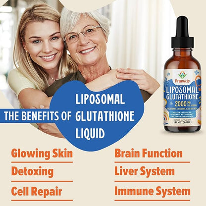 2000MG Liposomal Glutathione Liquid, 98% Absorption, Active Form L-Glutathione Supplement, Vegan Friendly, Powerful Antioxidant Complex for Immune System, Aging Defense, Detox, 12 FL.OZ