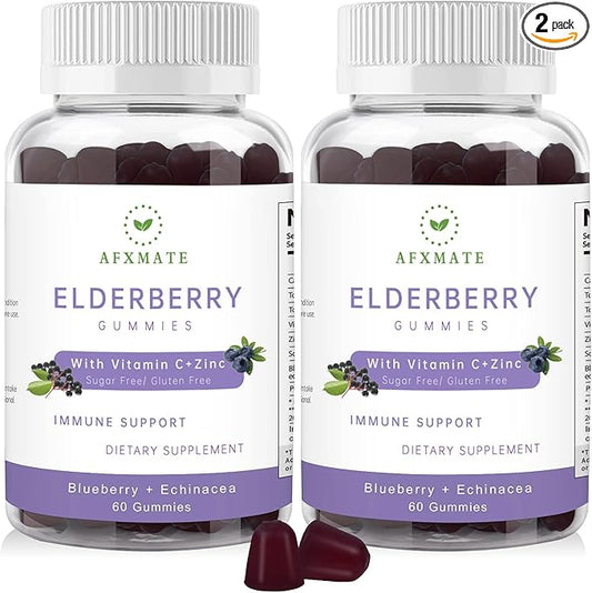 Sambucus Elderberry Gummies, Black Elderberry Gummy with Zinc and Vitamin C for Adults, Sugar Free Kids Multivitamin Gummies Immune Support* Supplement (2 Pack)