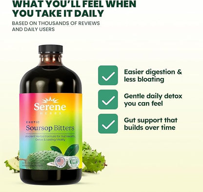 Soursop Bitters Liquid - Organic Herbal Sour SOP Guanabana Detox with Black Seed, Moringa & Ginger - Supports Digestive Wellness & Immune Function - 16 fl oz