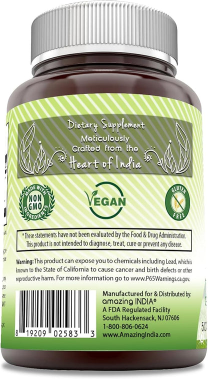 Amazing India Gymnema Supplement | 500 Mg Per Serving | 120 Veggie Capsules | Non-GMO | Gluten Free | Made in USA