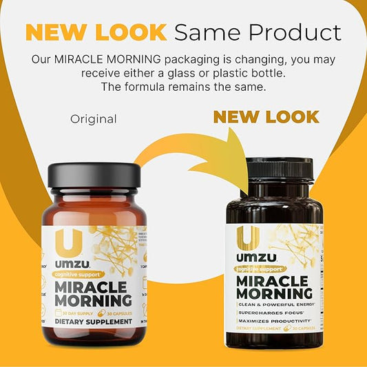 UMZU Miracle Morning Energy Supplement with Caffeine & Energy Enhancers | 150mg of Caffeine Supports All Day Focus, Productivity & Mood (30 Day Supply | 30 Capsules)