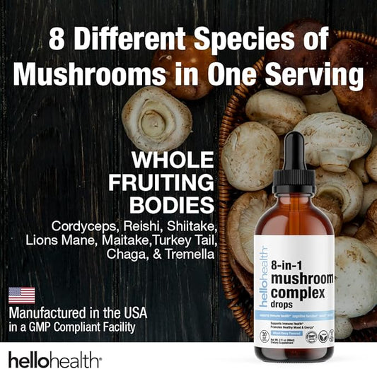 8-in-1 Mushroom Supplement Drops – Nootropics Brain Support Supplement Liquid Mushroom Complex with Lions Mane, Turkey Tail, Reishi & Shiitake Mushrooms Extract for Energy & Immune Support 2 Oz