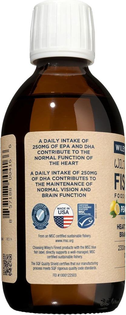 Wiley's Finest Wild Alaskan Fish Oil Peak Omega-3 Liquid Supplement - 2300mg EPA and DHA Omega-3s - Lemon Flavor - 8.45 Oz (50 Servings)