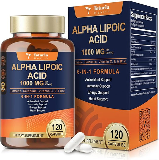 Alpha Lipoic Acid 1000mg - ALA Supplement Antioxidant for Neuropathy Support Nerve Health, Liver Detox, Antioxidant, Metabolism and Cell Energy, Anti-Aging - Non-GMO, Gluten Free, Vegan Safe