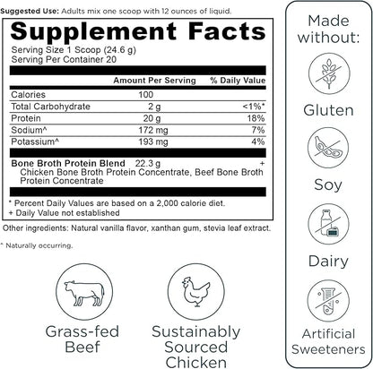 Ancient Nutrition Grass Fed, Cage Free, Bone Broth Protein Powder, 20g Protein, Hydrolyzed Collagen Peptides, Keto & Paleo Friendly, Supports Joint, Gut Health, Vanilla, 20 Servings