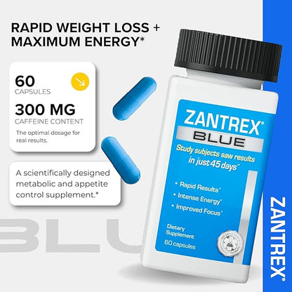 Zantrex Blue Energy & Thermogenesis Boost Energy | Weight Management Supplement for Appetite Control, Increased Calorie Burn and Supports GLP-1 Levels | 60 Capsules