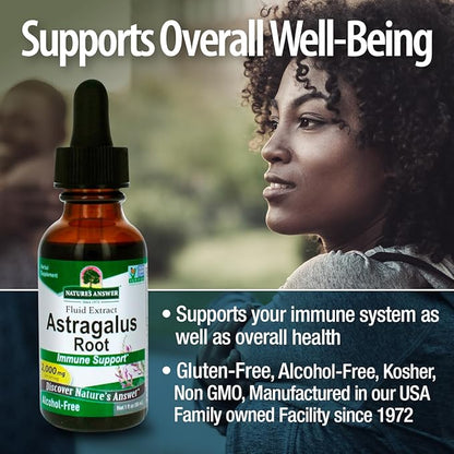 Nature's Answer Astragalus Root Alcohol Free Herbal Supplement 1 Ounce ( 2 Pack ) | Immune Support | Promotes Cardiovascular Health | Natural Stress Reliever