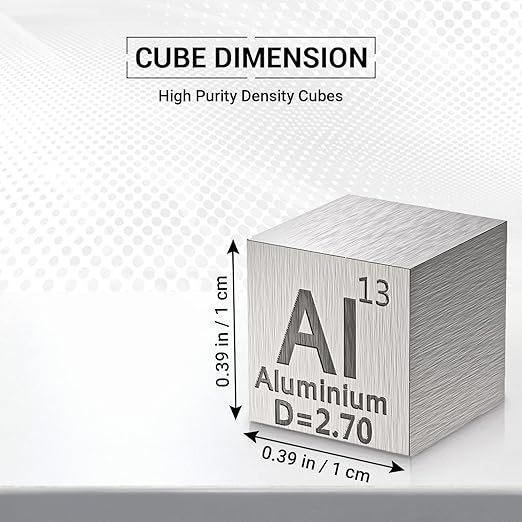 Aluminum Cube - Metal Element Cubes - Laser Engraved Density Cube Set for a Periodic Table of Elements Collection - (Aluminum, 10mm)