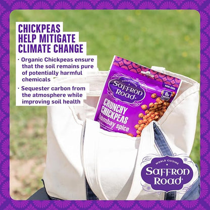 Saffron Road Roasted and Crunchy Bombay Spice, Korean BBQ, Sea Salt & Cracked Pepper Chickpeas | High Protein Snacks | Gluten-free, Vegetarian, Non-GMO, and Certified Halal and Kosher | Pack of 4