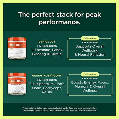 The Genius Brand Genius Mindfulness - Brain Health Supplement - Supports Healthy Mindsets - Calm, Energy, Memory & Focus Support - Ashwagandha, NeuroFactor & More - 30 Veggie Pills
