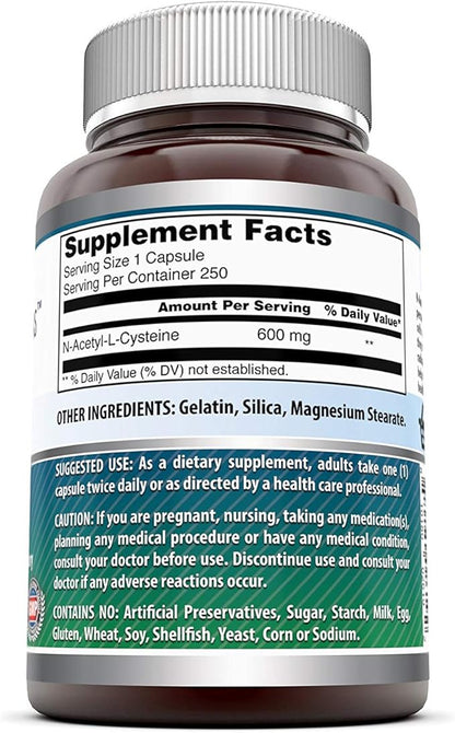 Amazing Formulas NAC 600 Mg | N-Acetyl Cysteine Supplement | Capsules | Non-GMO | Gluten Free | Made in USA (2 Pack, 250 Count)
