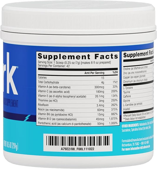 AdvoCare Spark Vitamin & Amino Acid Supplement - Focus & Energy Drink Powder Mix with Vitamin A, B-6, C & E - Also Includes L-Carnitine & L-Tyrosine - Blue Raspberry - 10.5 oz