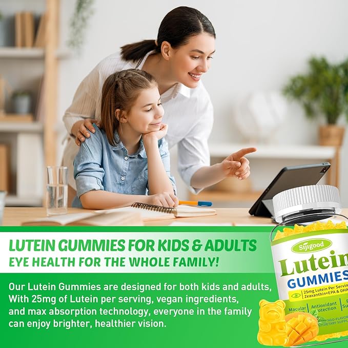 2 Pack Lutein Gummies with Zeaxanthin, Eye Vitamins with Omega-3, Bilberry, and Astaxanthin for Vision and Eye Health, Mango Flavor, 120 Count
