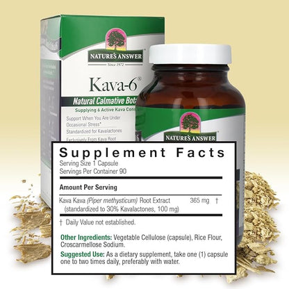 Nature's Answer Kava Root Powder 90 Capsules - Kava Powder for Mood & Stress Relief, Calming Support - Gluten Free, Vegan, Made in USA for Everyone