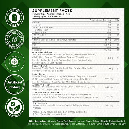 Super Greens Powder with 24+ Superfoods, Premium Nutrient-Dense Blend, Promotes Immunity & Energry Levels, Supports Disgestion & Gut Health, Apple Cinnamon Flavor, 9.6 oz
