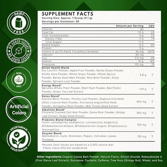 Super Greens Powder with 24+ Superfoods, Premium Nutrient-Dense Blend, Promotes Immunity & Energry Levels, Supports Disgestion & Gut Health, Apple Cinnamon Flavor, 9.6 oz