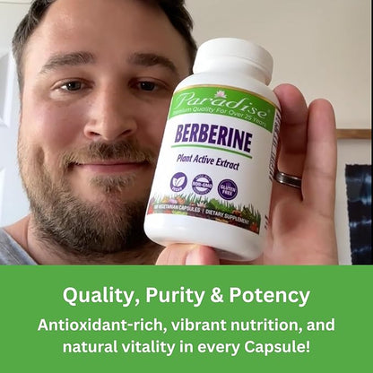 Paradise Herbs, Berberine Extract, 500 mg, Pure & Potent Berberine Supplement, Vegan, Non-GMO, Gluten Free, 60 Vegetarian Capsules
