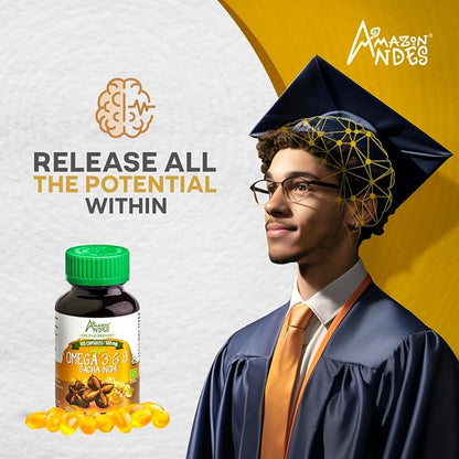 Amazon Andes Sacha Inchi Oil Capsules - Source of omegas 3, 6 and 9 - Healthier Source of Essential Fatty Acids - Vegan, Non-GMO, Allergen-free & Gluten Free - 100 Softgel Pills (500mg) - Made in Peru