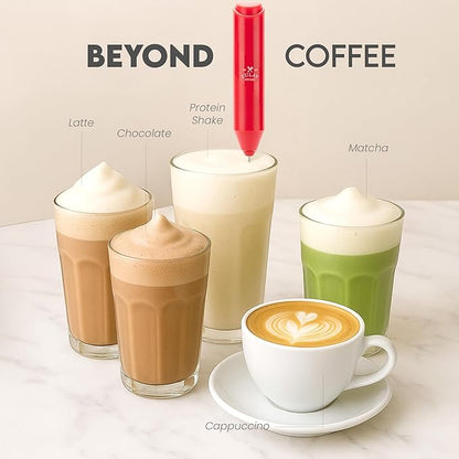Zulay FrothMate Powerful Milk Frother for Coffee - Portable & Compact Handheld Foam Maker for Lattes, Cappuccinos, Matcha, Hot Chocolate - Milk Foamer Frother - No Stand Electric Whisk (Red)