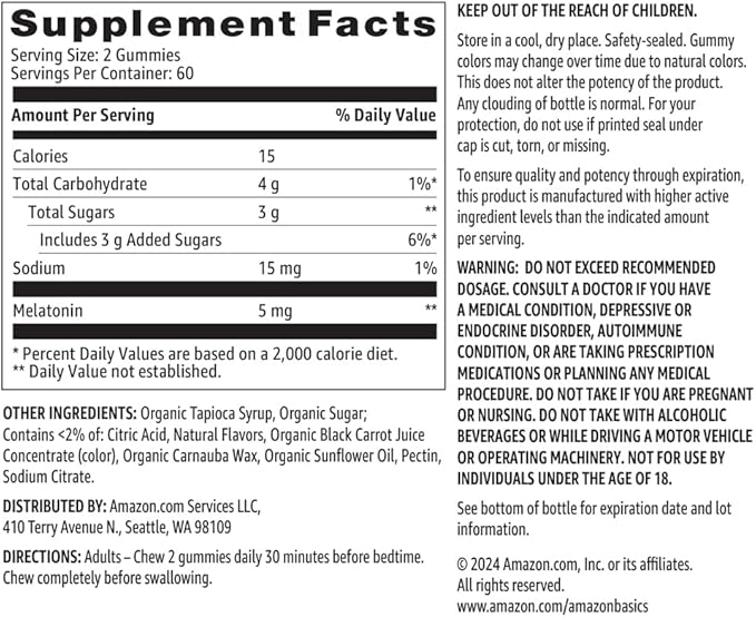 Amazon Basics Melatonin, Sleep Support Gummies, Strawberry Flavor, 5mg, 120 Count (Previously Solimo)