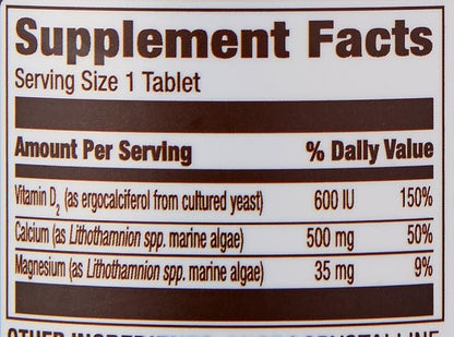 Amazon Elements Calcium plus Vitamin D, Calcium 500mg with D2 600IU, Vegan, 65 Tablets (2 month supply) (Packaging may vary), Supports Strong Bones and Immune Health