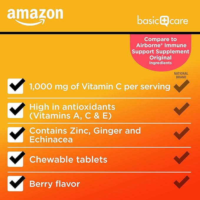 Amazon Basic Care Immune Support Berry Chew Tablets, 116 Count (Pack of 2)