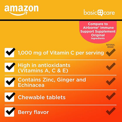 Amazon Basic Care Immune Support Berry Chew Tablets, 116 Count (Pack of 2)