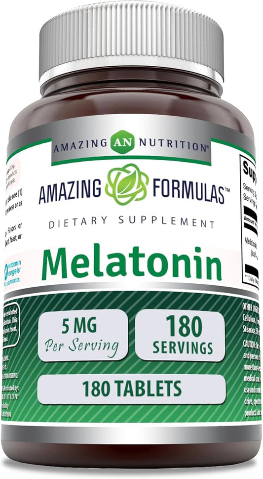 Amazing Formulas Melatonin Supplement | Unflavored | 5 Mg | 180 Tablets | Non-GMO | Gluten Free | Made in USA