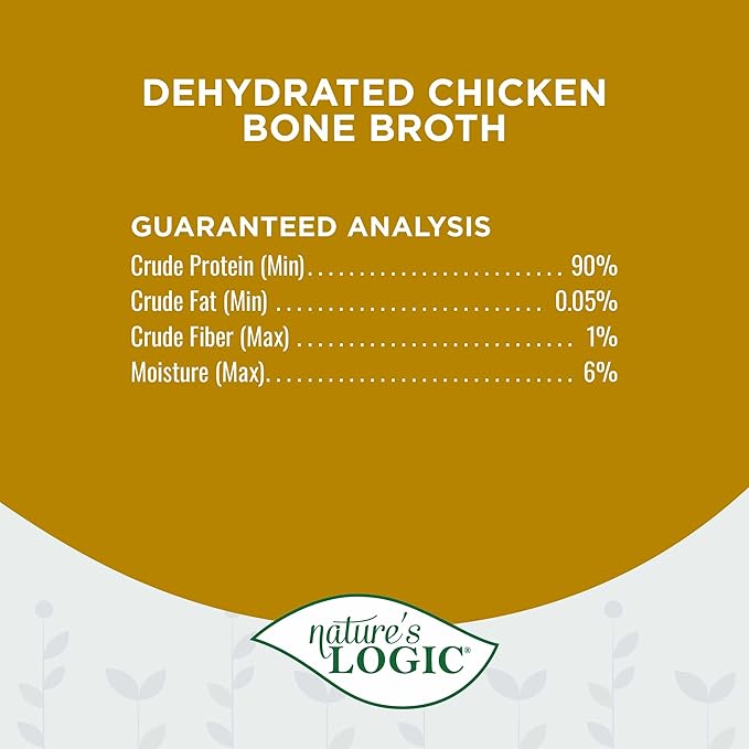 Nature's Logic Dehydrated Bone Broth Powder - 100% Natural Dog & Cat Topper - Rich in Glucosamine & Chondroitin - Boosts Immune System - Gluten-Free, No Synthetic Ingredients - Chicken, 6oz