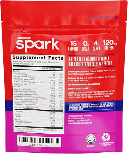AdvoCare Spark Vitamin & Amino Acid Supplement - Focus & Energy Drink Powder Mix with Vitamin A, B-6, C & E - Also Includes L-Carnitine & L-Tyrosine - Fruit Punch, 14 Stick Packs