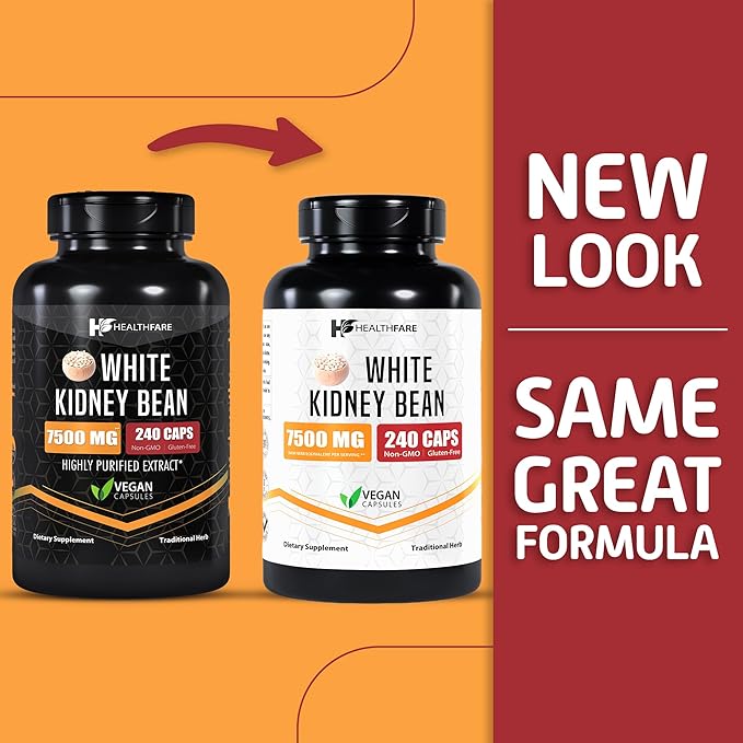 White Kidney Bean Extract Supplement, 7500mg | 240 Veg Capsules | 20x Concentrated | Non-GMO | Gluten-Free