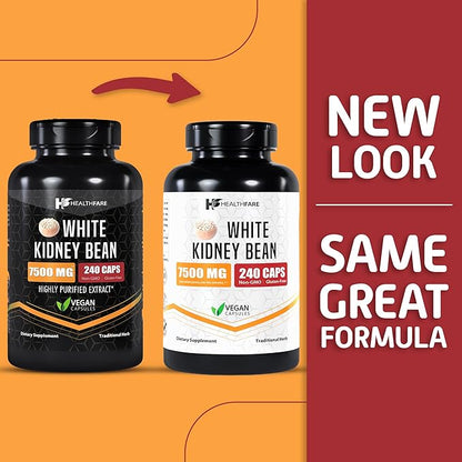 White Kidney Bean Extract Supplement, 7500mg | 240 Veg Capsules | 20x Concentrated | Non-GMO | Gluten-Free