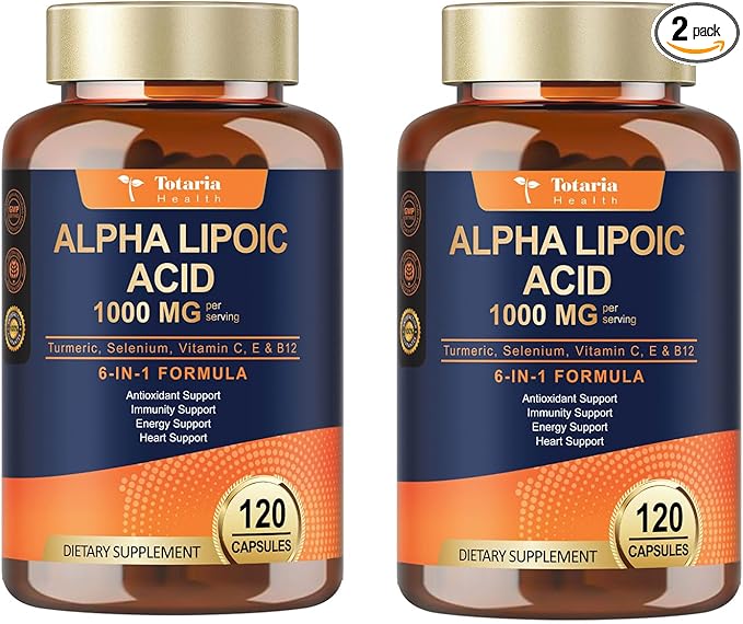 2 Packs Alpha Lipoic Acid 1000mg Antioxidant Supplement Capsules for Neuropathy Support Supplement Nerve Health, Liver Detox, Antioxidant, Metabolism and Cell Energy, Anti-Aging - Non-GMO, Gluten Free