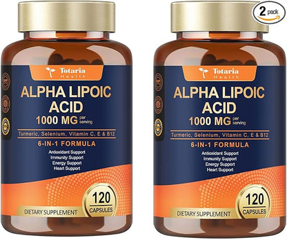 2 Packs Alpha Lipoic Acid 1000mg Antioxidant Supplement Capsules for Neuropathy Support Supplement Nerve Health, Liver Detox, Antioxidant, Metabolism and Cell Energy, Anti-Aging - Non-GMO, Gluten Free