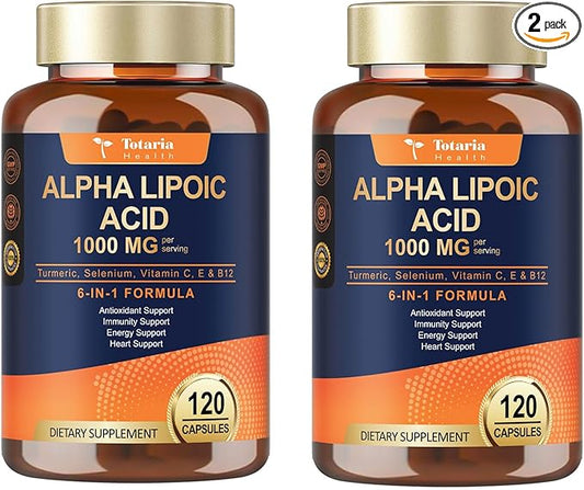 2 Packs Alpha Lipoic Acid 1000mg Antioxidant Supplement Capsules for Neuropathy Support Supplement Nerve Health, Liver Detox, Antioxidant, Metabolism and Cell Energy, Anti-Aging - Non-GMO, Gluten Free