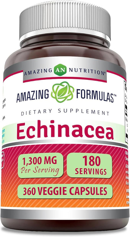 Amazing Formulas Echinacea | 1300 Mg Per Serving | 360 Veggie Capsules | Non-GMO | Gluten Free | Made in USA