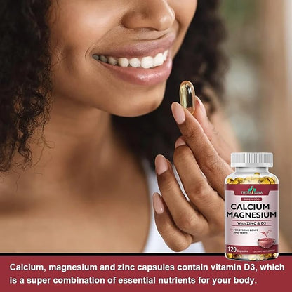 4 in 1 Calcium 1000mg + Magnesium 400mg + D3 + Zinc, Extra Strength, Complex Supplement for Bone and Immune Health. 120 SoftGels, 60 Day Supply