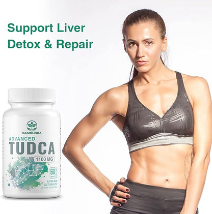 TUDCA Liver Supplements 1100mg, 3rd Party Tested Ultra Strength Bile Salt TUDCA Supplement, Liver Support for Liver Cleanse Detox and Repair, 60 Capsules