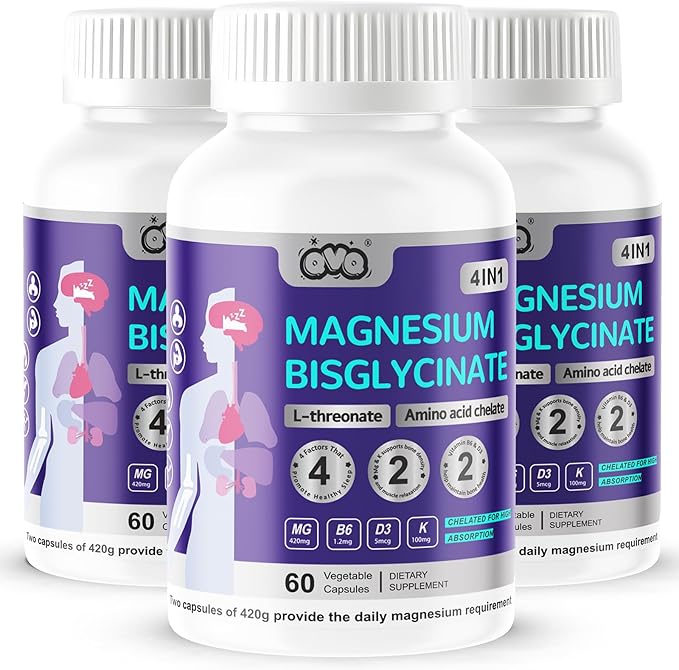 420 Mg Magnesium Bisglycinate L-Threonate Amino Acid Chelated Supplement with Vitamin and Potassium High Absorption Formula for Muscle Relaxation Bone & Joint Support Magnesium Complex Capsules(180)