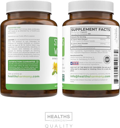St John's Wort Capsules - Powerful & Potent Saint John's Wort Extract & Whole Herb Complex Standardized to 900mcg Hypericin for Balancing Daily Mood Support - Vegan Non-GMO & Lab Verified (180 Caps)