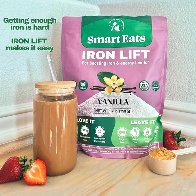 Smart Eats - Iron Powder | Highly Absorbed | Avoids Side Effects | Complete Nutrition: Protein, Vitamins, Fiber, Antioxidants | Makes Tasty Drinks & Shakes | Vegan | Vanilla Flavor | 30 Scoops