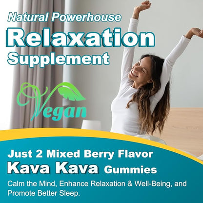 2 Pack Kava Kava Gummies 500mg, Calm Gummies for Relax, Calm, Focus & Sl♡ep, Kava Kava Root Extract Alternative to Kava Powder Capsules, Melatonin-Free, Sugar Free, Vegan, Mixed Berry Flavor, 120 Ct