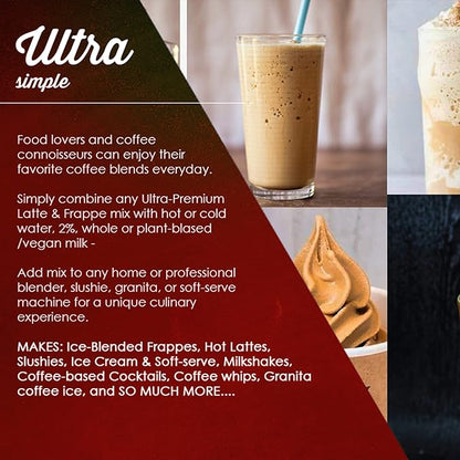 The Frozen Bean - Mocha Frappe & Latte Instant Mix with Arabica Coffee, Double Caffiene, Low Sugar - for Hot, Iced, or Frappuccino-Style Blended Drinks - (20) 0.53oz Single Serve