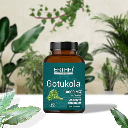 100% Organic Gotu Kola Tablets 10,000mg (90 Count) Vegan & Gluten-Free Herbal Supplement, No Added Colors, Flavors, & Preservatives, 90 Tablets (Pack of 1)