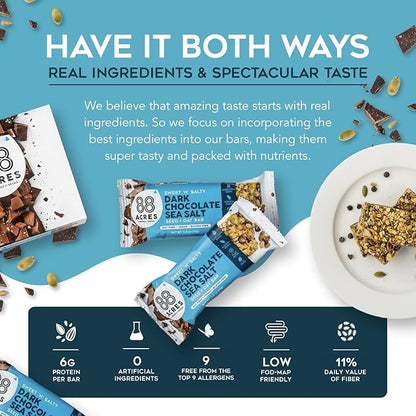 88 Acres Granola Bars | Dark Chocolate Sea Salt | Gluten Free, Nut-Free Oat and Seed Snack Bar | Vegan & Non GMO | 12 Pack
