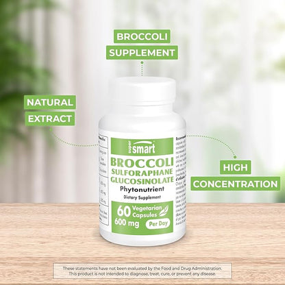 SUPERSMART - Broccoli Sulforaphane 300 mg - Standardized to 10% Sulforaphane Glucosinolate - Immune System Booster | Non-GMO & Gluten Free - 60 Vegetarian Capsules
