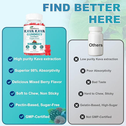 2 Pack Kava Kava Gummies 500mg, Calm Gummies for Relax, Calm, Focus & Sl♡ep, Kava Kava Root Extract Alternative to Kava Powder Capsules, Melatonin-Free, Sugar Free, Vegan, Mixed Berry Flavor, 120 Ct
